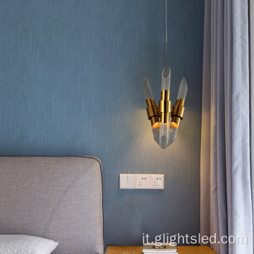 Lampada a sospensione a LED in oro da comodino in vetro per camera da letto interna